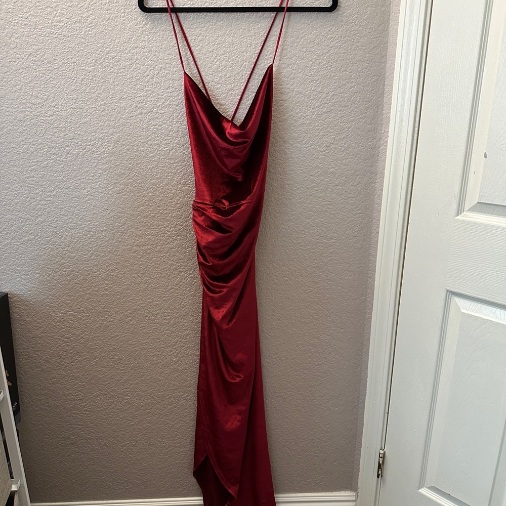 Lucy In the Sky Red Velvet Maxi Slit Dress